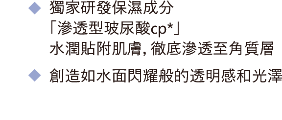 濃潤精華型化妝水 / 水潤滲透至角質層各處 / 長時間給予源源不絕的水潤