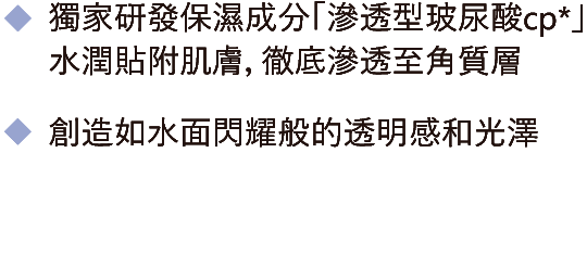 濃潤精華型化妝水 / 水潤滲透至角質層各處 / 長時間給予源源不絕的水潤